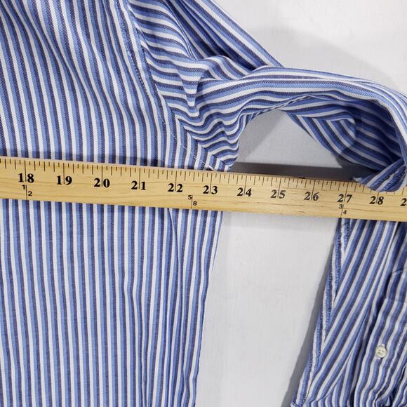 Chaps Shirt Mens Large Blue White Striped Casual Preppy Logo Crest Button Down - Picture 9 of 12